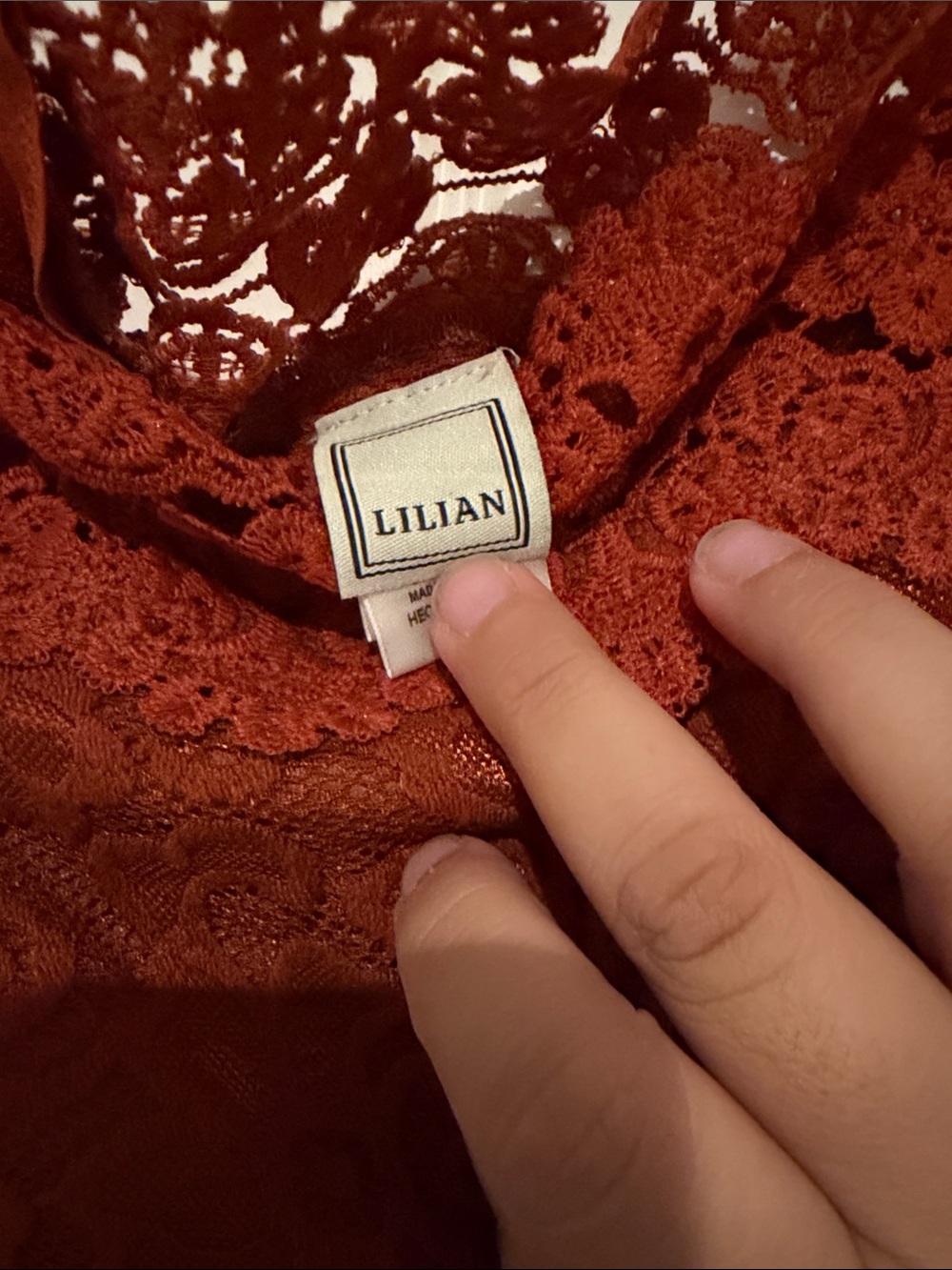 Off-Shoulder Rust Lace Midi Dress 2XL - Picture 3 of 6